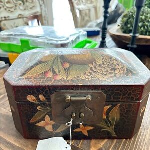 Vintage Decorative Wooden Box with Floral Design